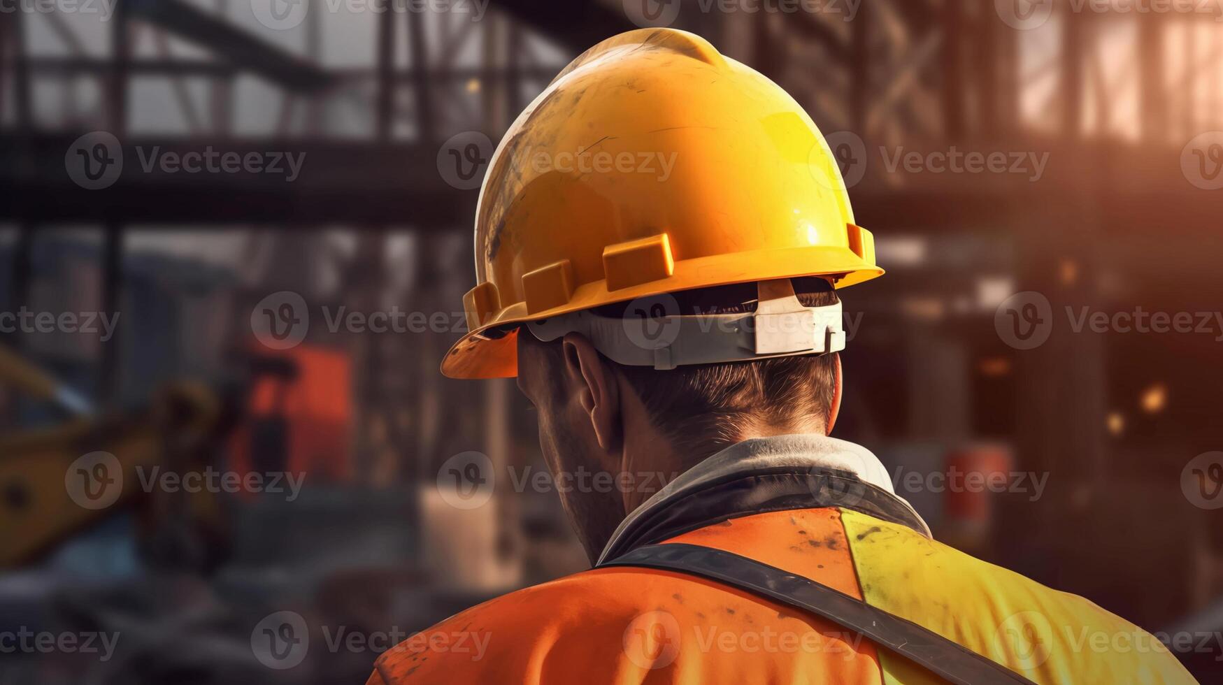A working man in a protective construction helmet. An engineer at a construction site controls the process of industrial construction. photo