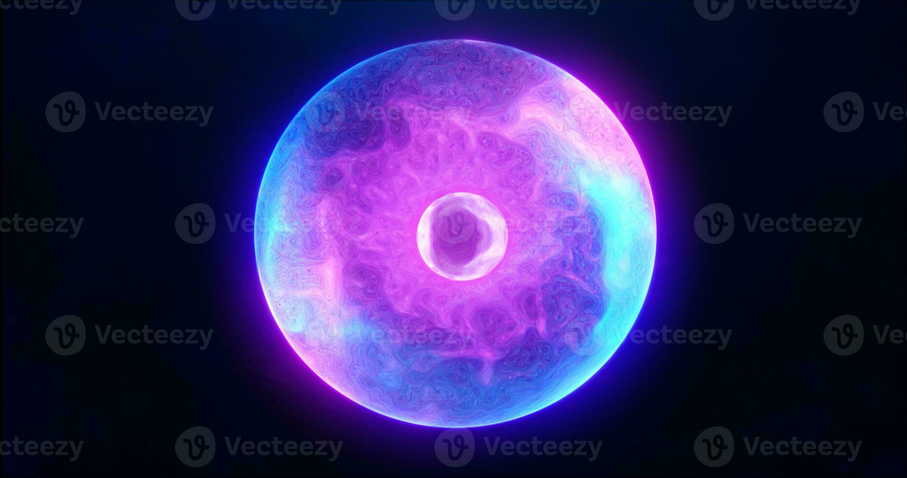 Blue purple energy sphere with glowing bright particles, atom with electrons and elektric magic field scientific futuristic hi-tech abstract background photo