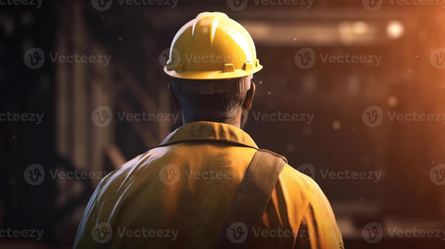 A working man in a protective construction helmet. An engineer at a construction site controls the process of industrial construction. photo