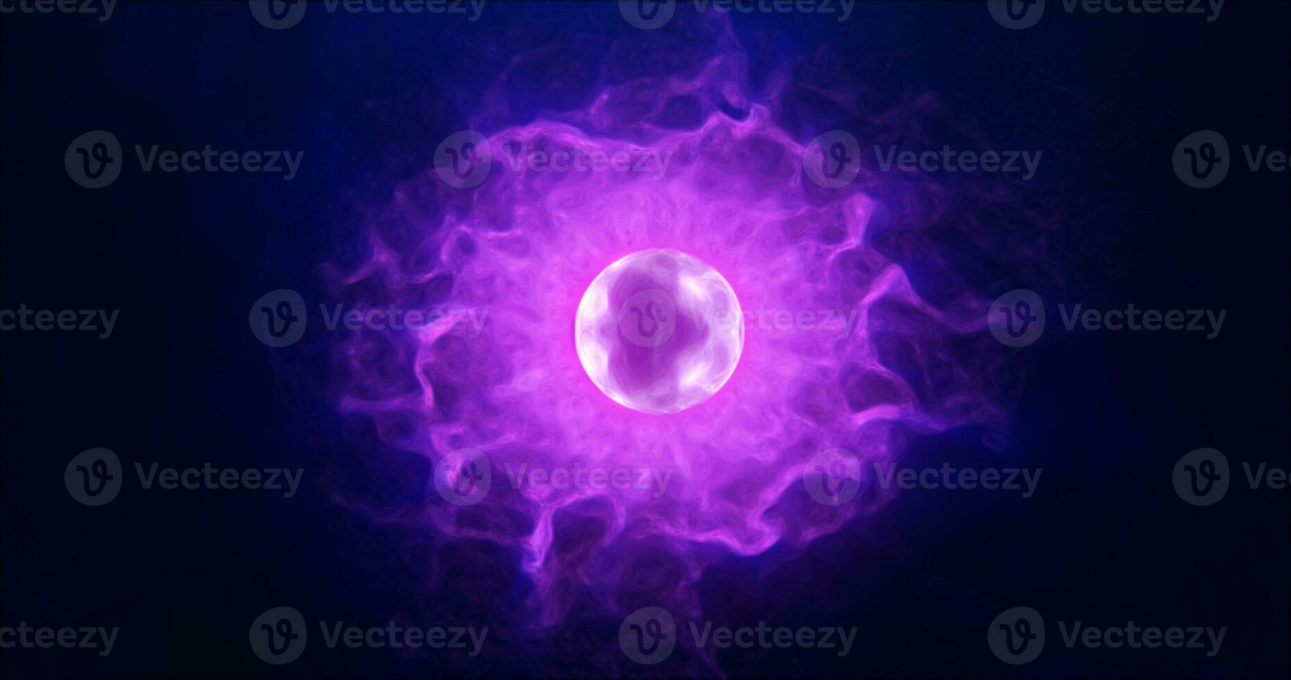 Purple energy sphere with glowing bright particles, atom with electrons and elektric magic field scientific futuristic hi-tech abstract background photo