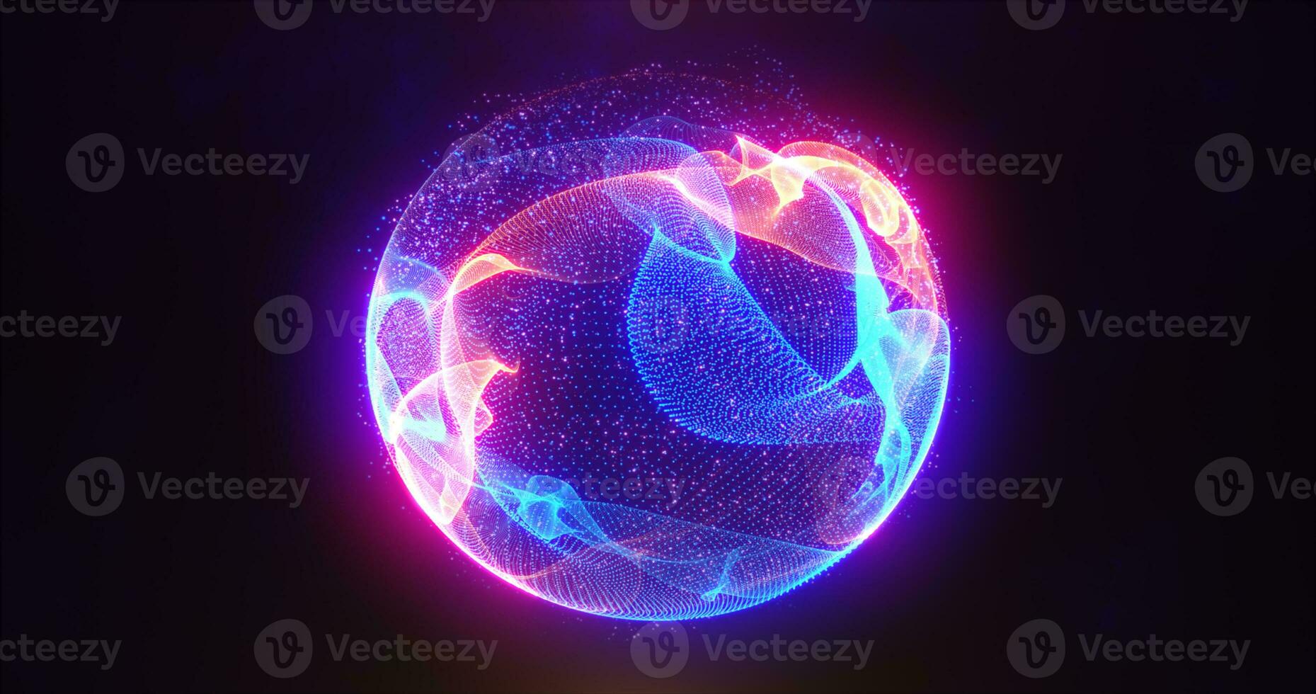 Abstract energy sphere with glowing bright particles, atom from energy scientific futuristic hi-tech background photo