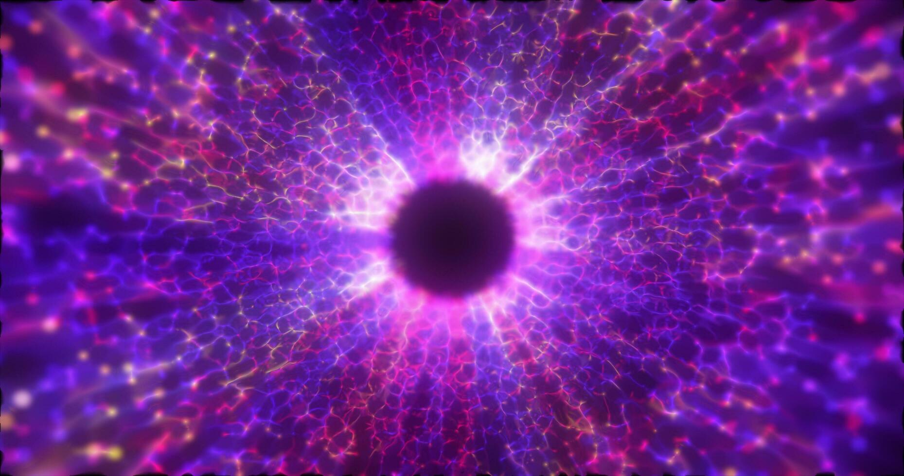 Abstract purple energy tunnel made of particles and a grid of high-tech lines with a glowing background effect photo