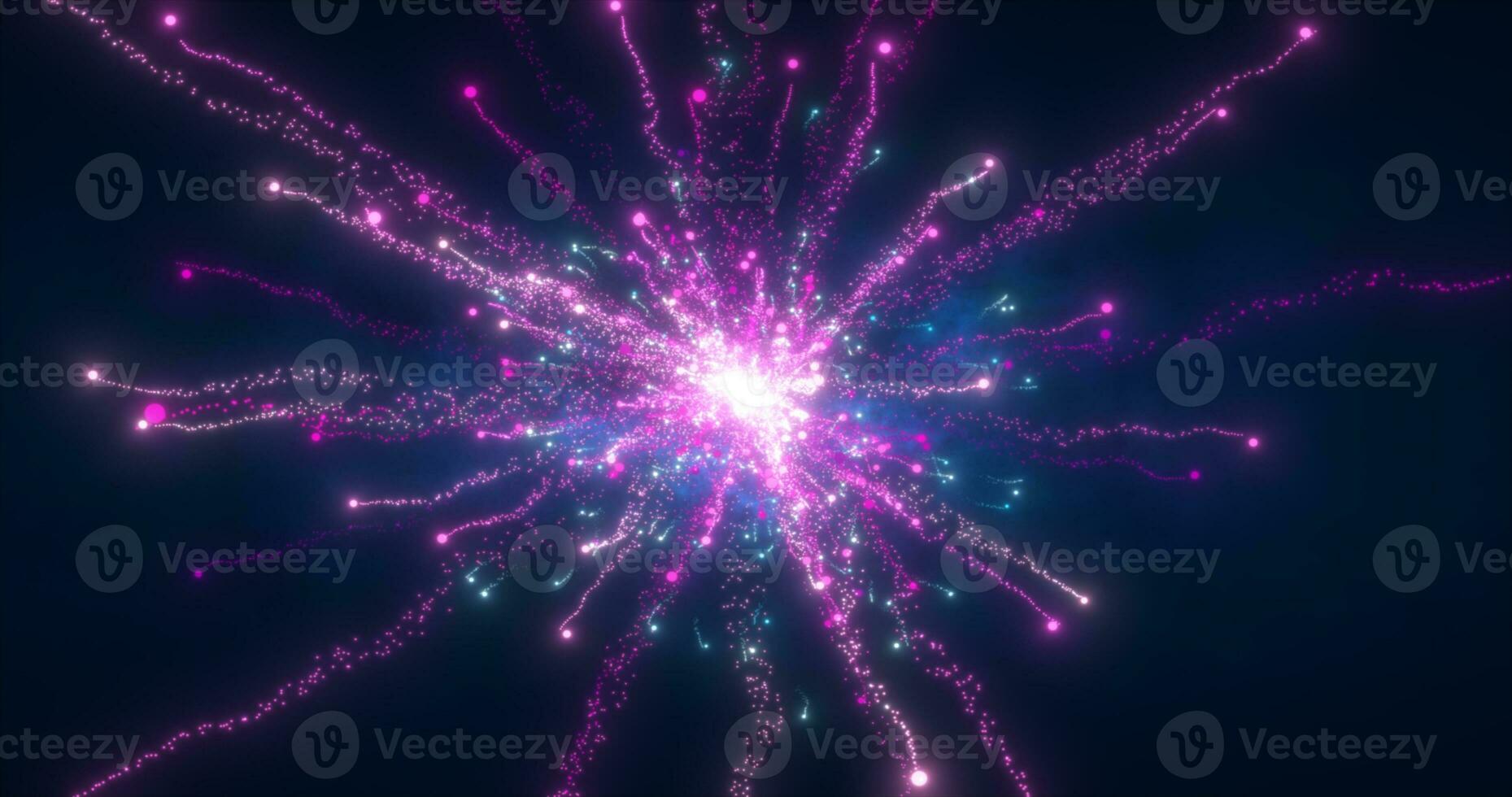 Abstract glowing energy explosion whirlwind firework from purple lines and magic particles abstract background photo