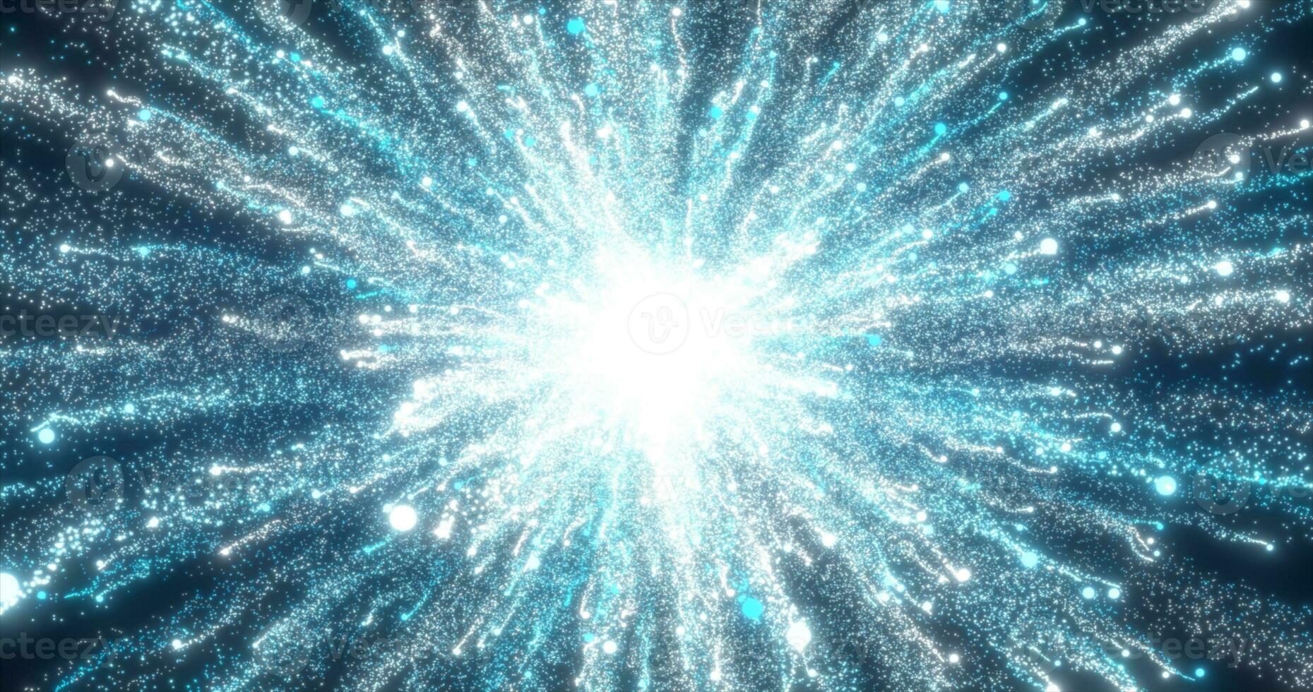 Abstract glowing energy explosion whirlwind firework from blue lines and magic particles abstract background photo