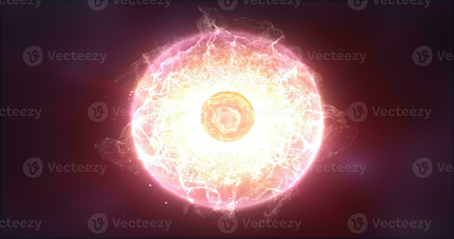 Abstract sphere atom with electrons flying glowing yellow bright particles and energy magic field, science futuristic hi-tech background photo