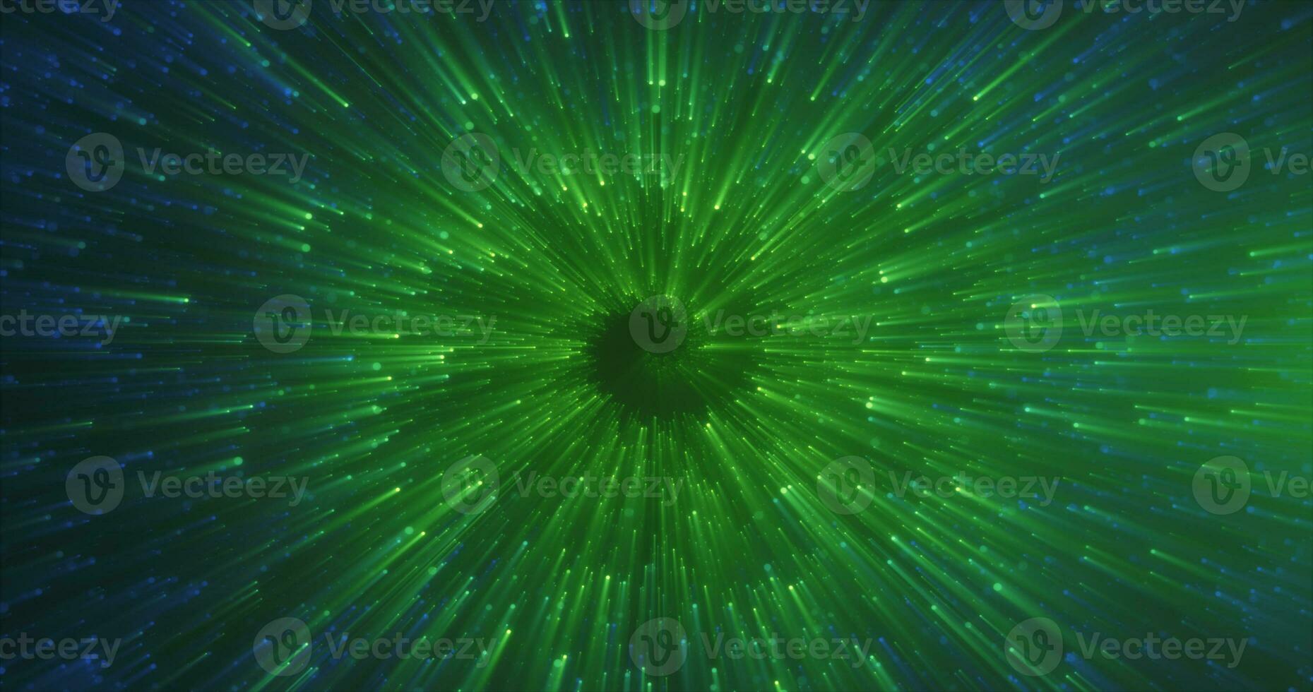 Abstract green energy magical glowing spiral swirl tunnel particle background with bokeh effect photo