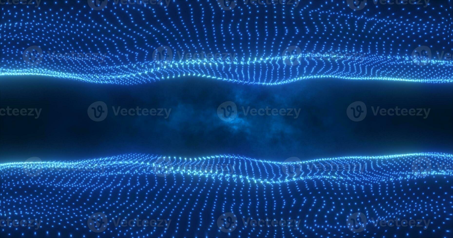 Abstract blue energy waves from particles above and below the screen magical bright glowing futuristic hi-tech background photo