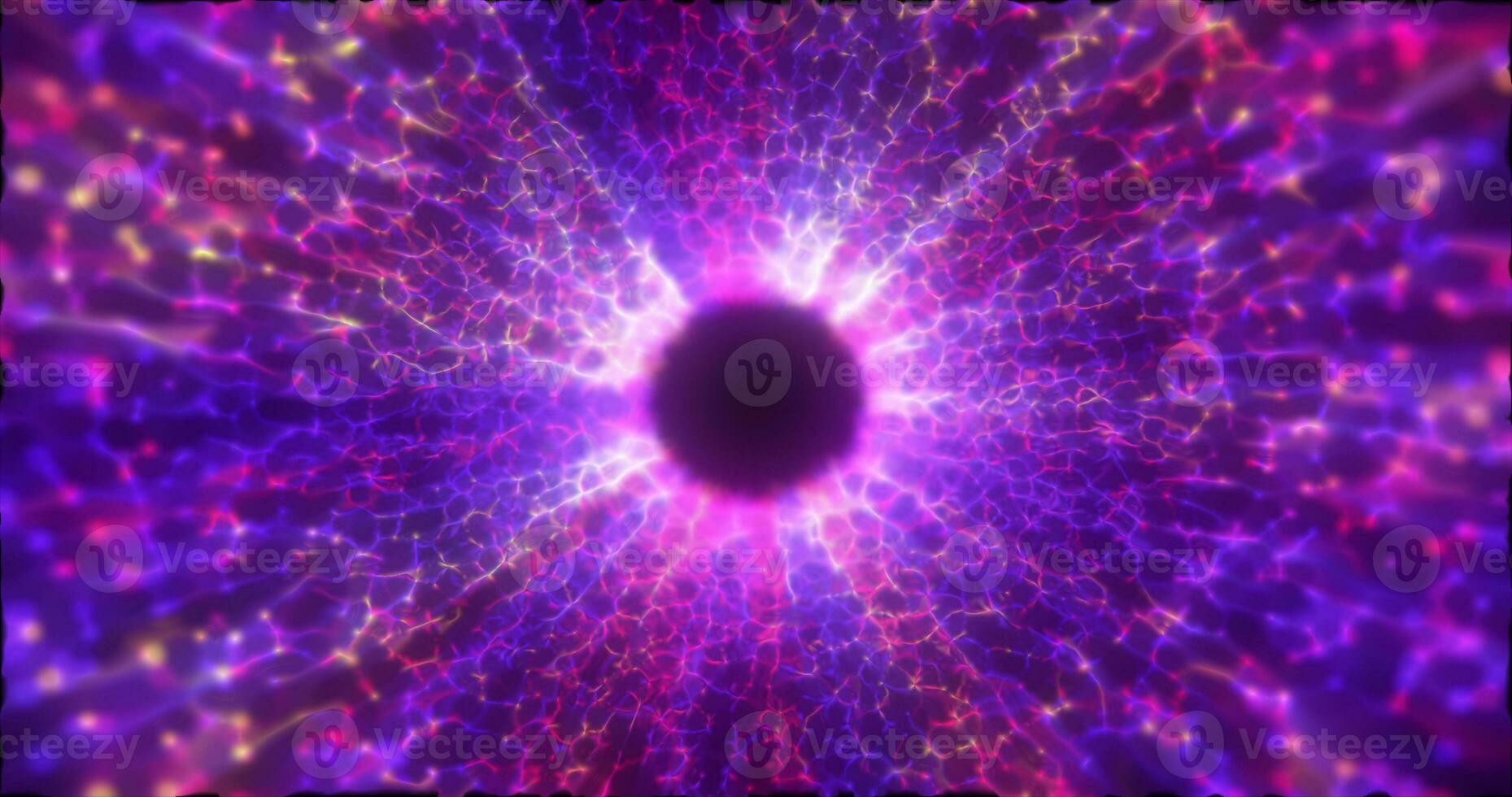 Abstract purple energy tunnel made of particles and a grid of high-tech lines with a glowing background effect photo
