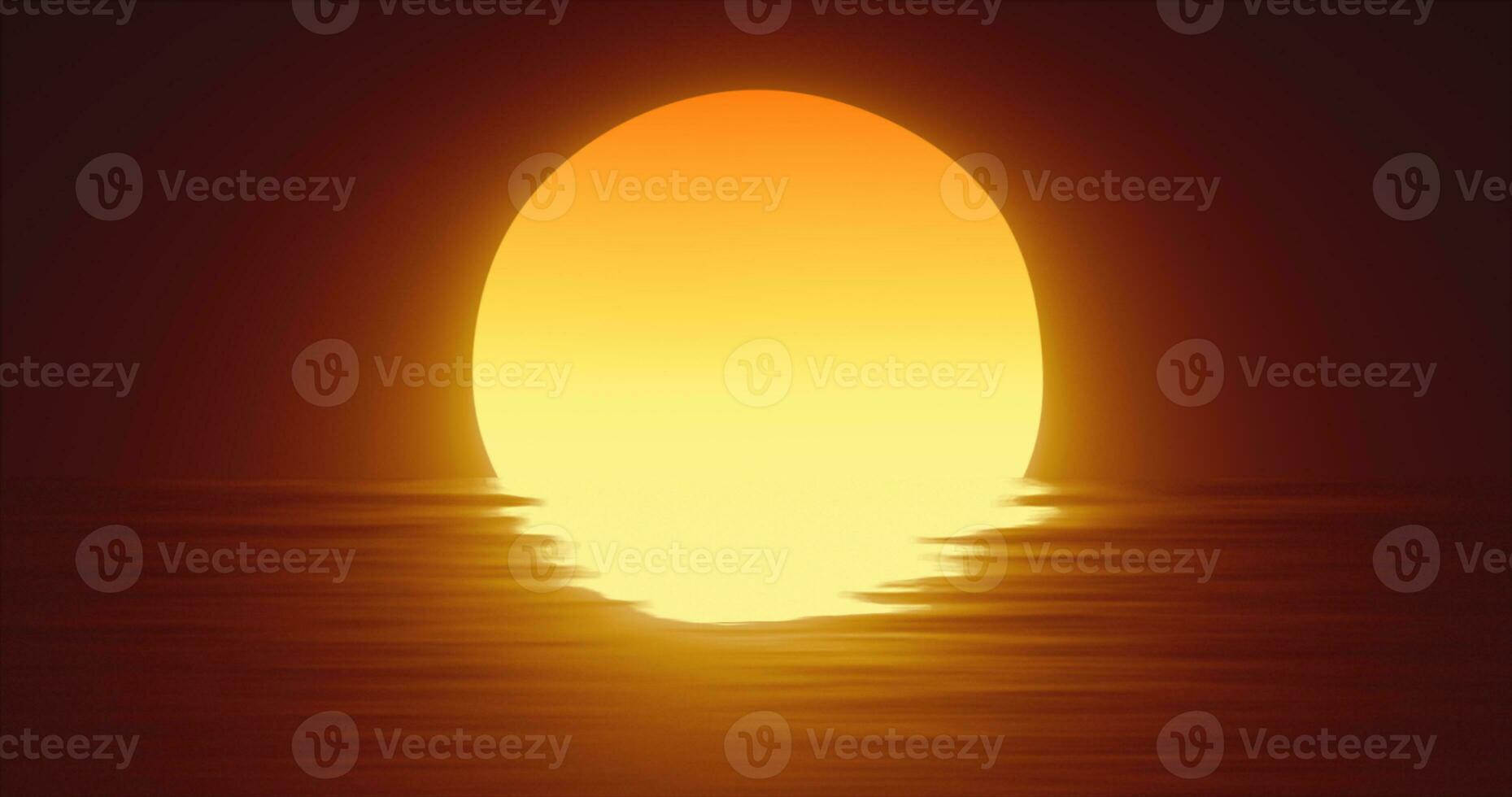 Abstract orange sun over water and horizon with reflections background photo