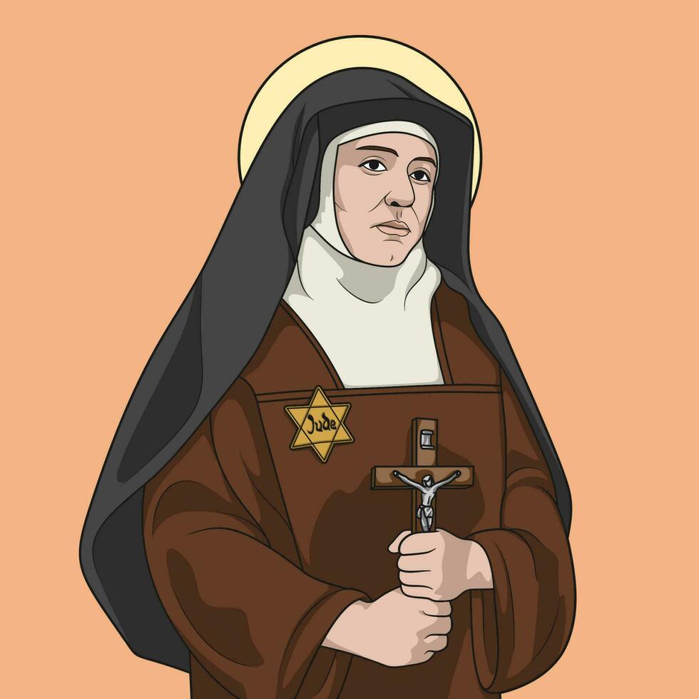 Saint Teresia Benedicta a Cruce, Edith Stein, Colored Vector Illustration