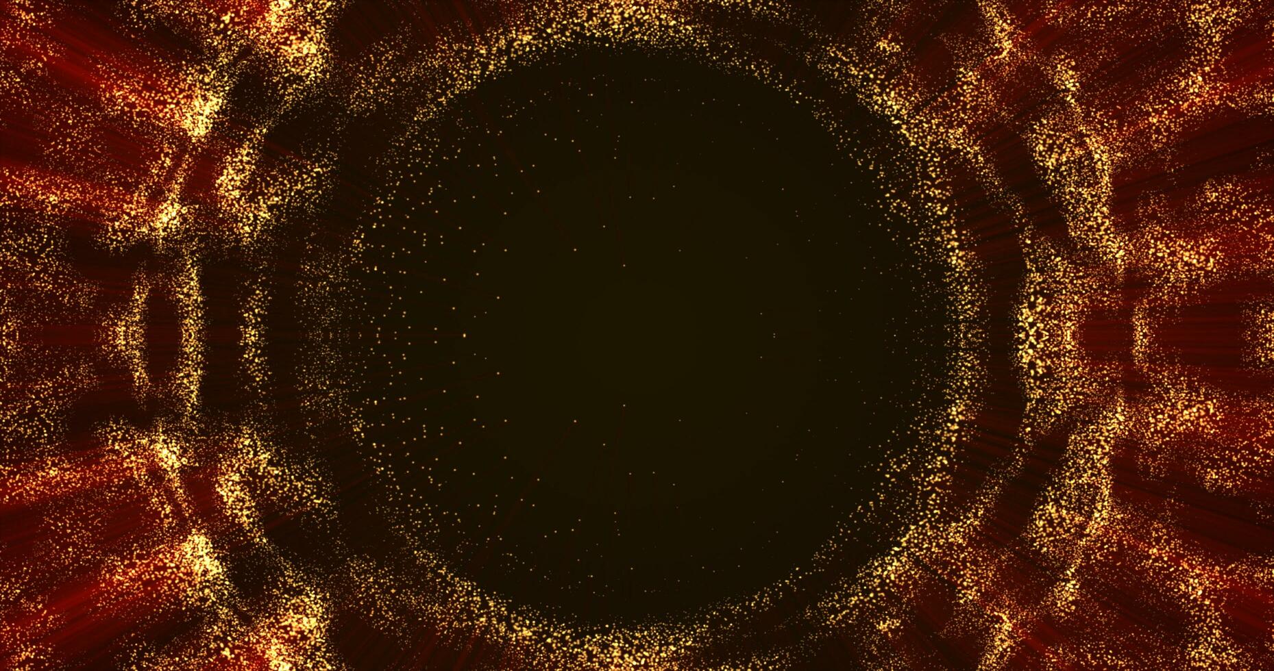 Abstract orange background from an energy blue magic ring of a round frame of glowing particles and waves of energy photo