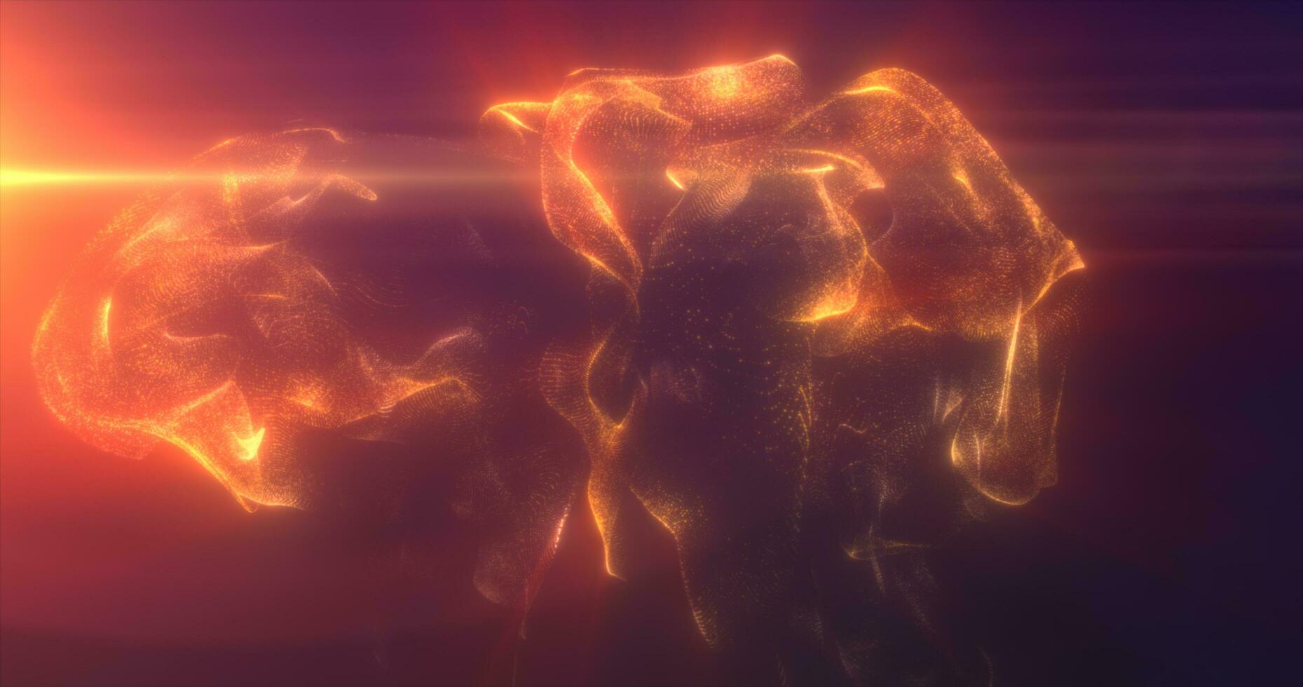 Abstract floating liquid from energy orange particles glowing magical background photo