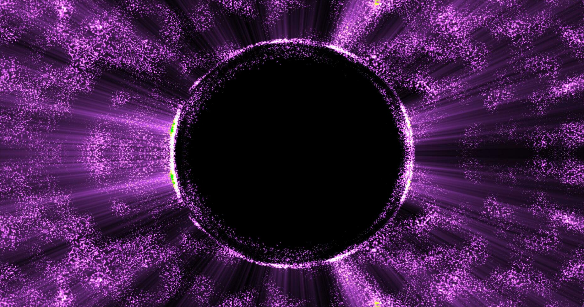 Abstract purple background from an energy blue magic ring of a round frame of glowing particles and waves of energy photo