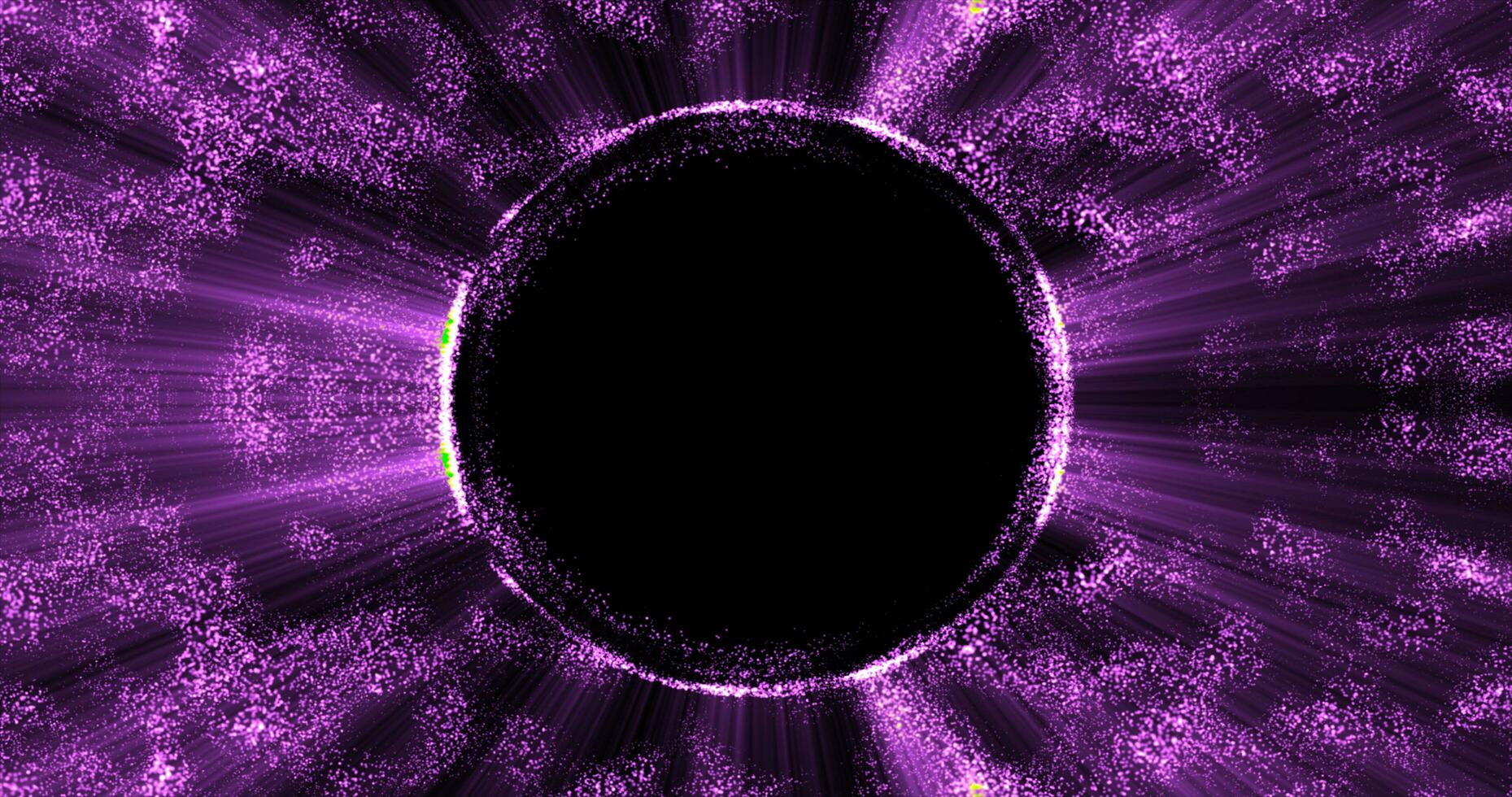 Abstract purple background from an energy blue magic ring of a round frame of glowing particles and waves of energy photo