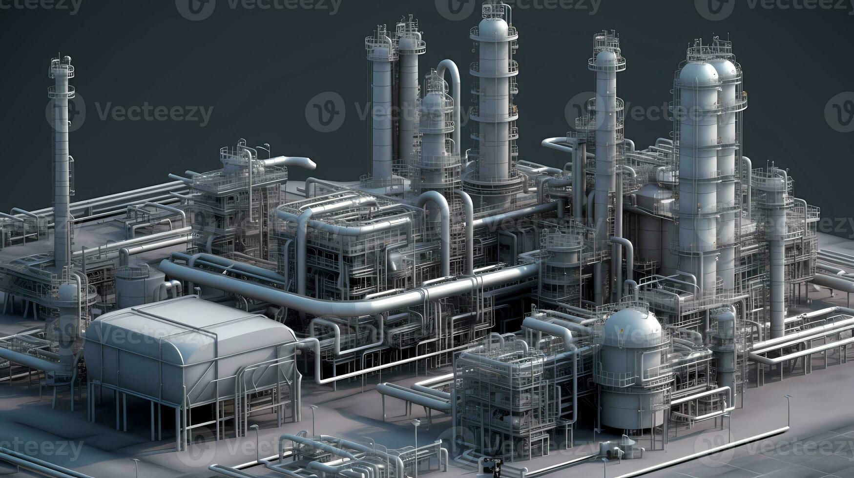 grande industrial petróleo refinería petroquímico planta con equipo y tubería. ai generado foto