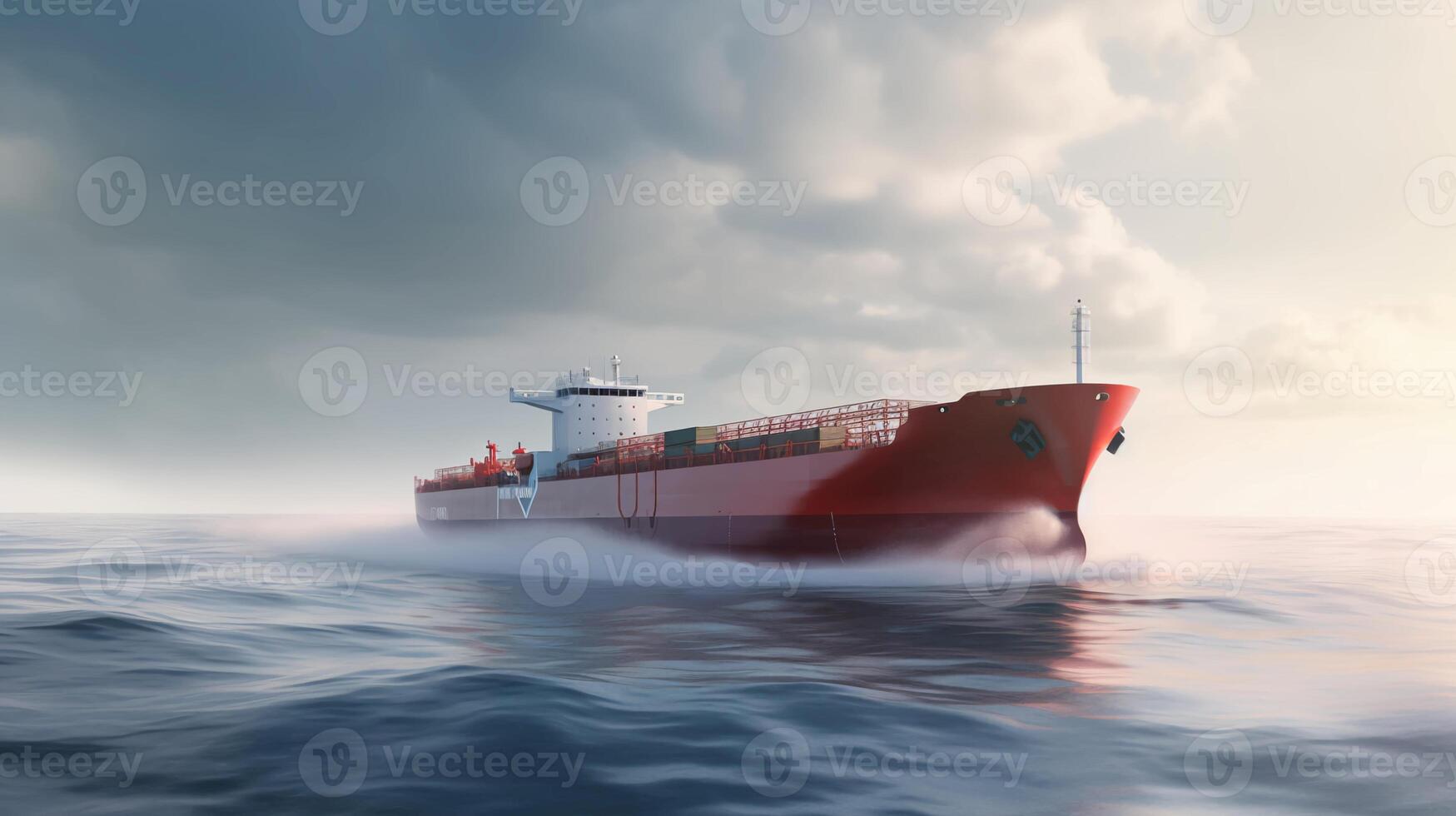 Large cargo ship with containers for cargo transportation. The concept of transportation of goods by sea on the terms of DAP DDP logistics. photo
