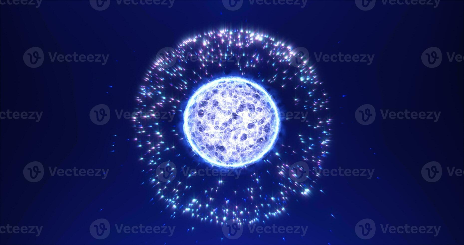 Abstract blue round sphere energy molecule from futuristic high-tech glowing particles photo