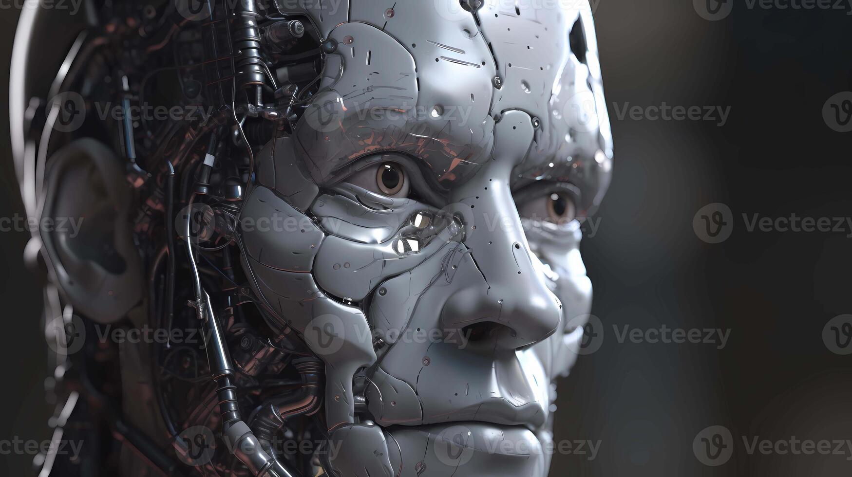 Abstract futuristic male artificial intelligence cyborg robot face. photo