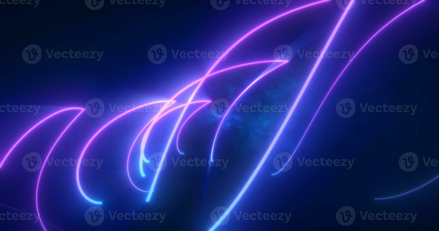 Abstract blue and purple glowing neon energy laser lines flying on a black background photo