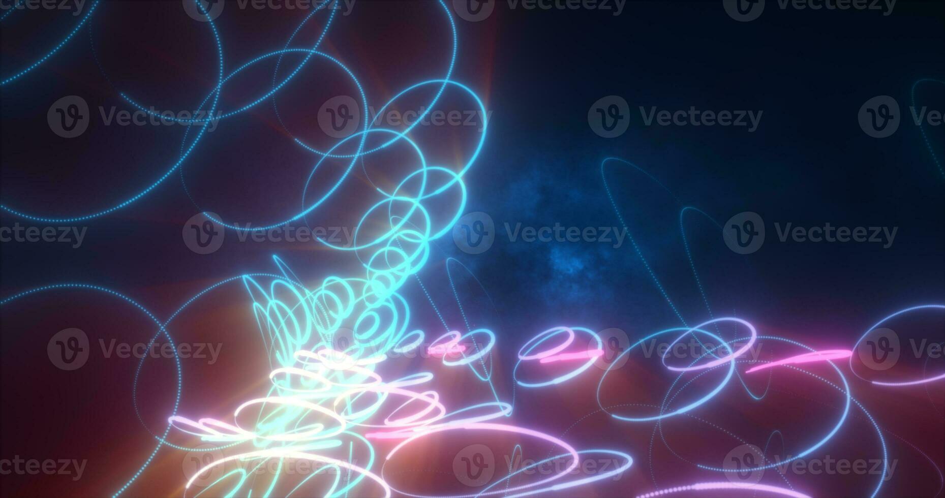 Abstract multi-colored glowing neon lines and energy laser circles flying on a black background photo