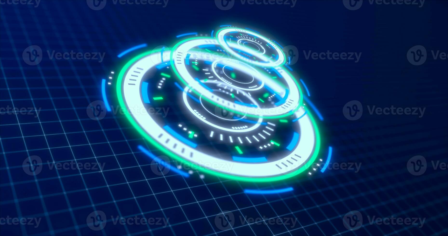 Abstract round blue ring of lines HUD elements circles energy futuristic scientific hi-tech digital abstract HUD background photo