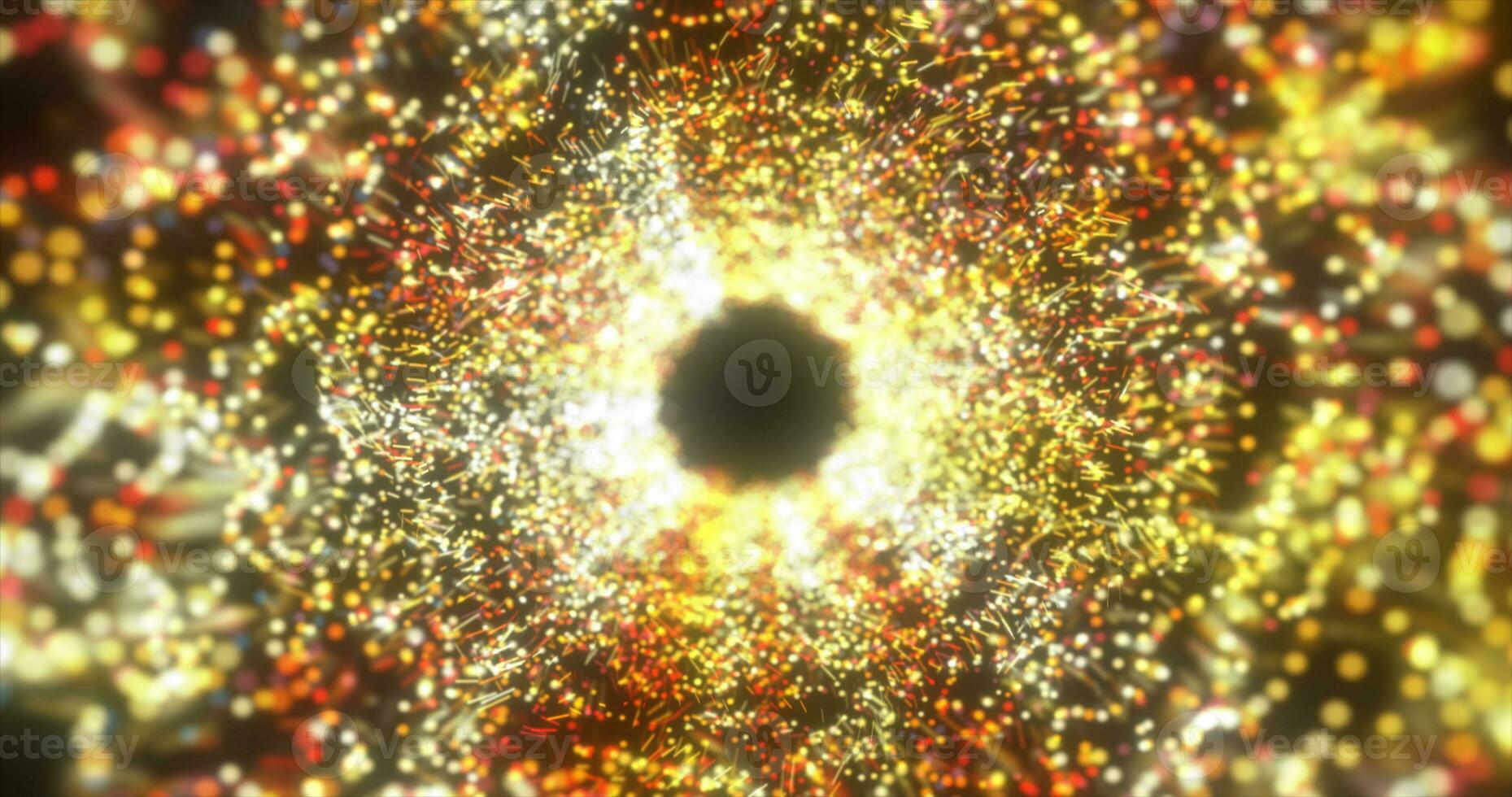 Abstract yellow energy tunnel made of particles and a grid of high-tech lines with a glowing background effect photo