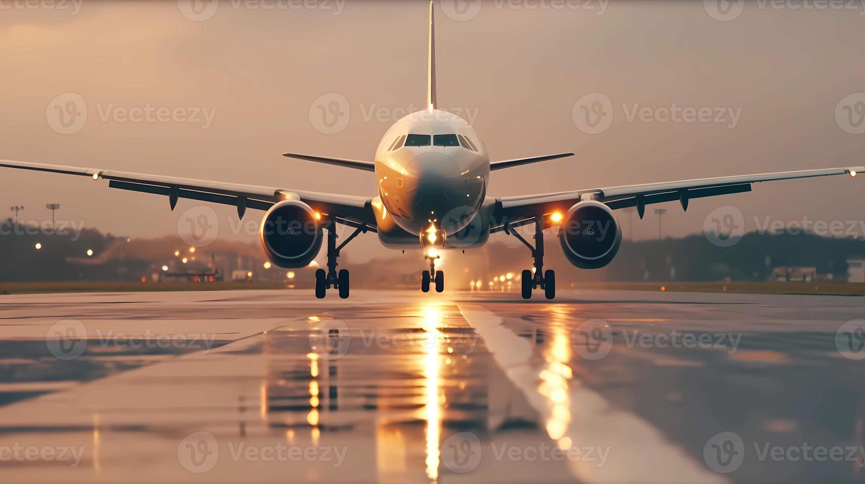 A large passenger plane takes off on the runway and takes tourists on vacation. photo