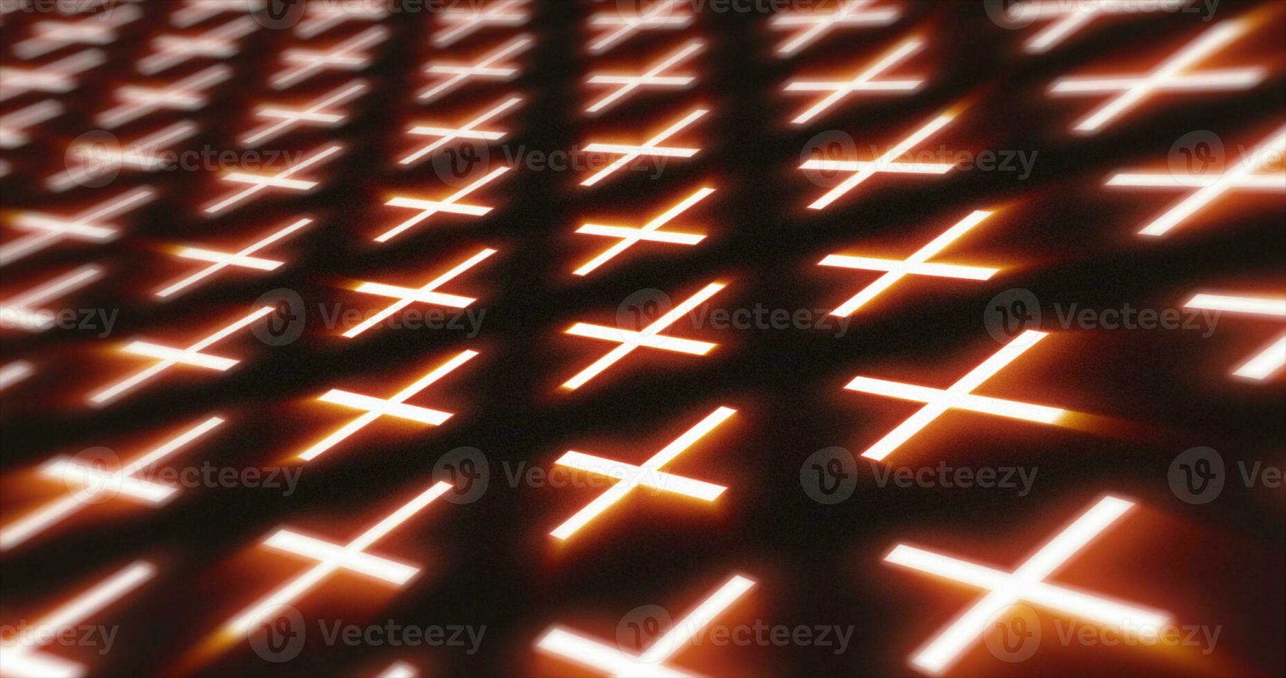 Abstract orange pattern of glowing geometric crosses pluses futuristic hi-tech black background photo
