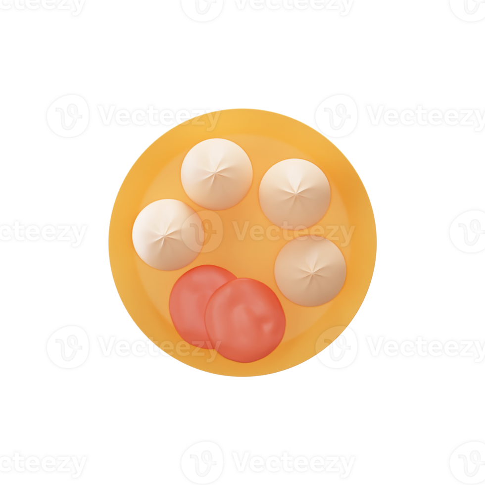 ronde verdubbeling schotel met saus bord 3d icoon Aan zwart achtergrond achtergrond. png