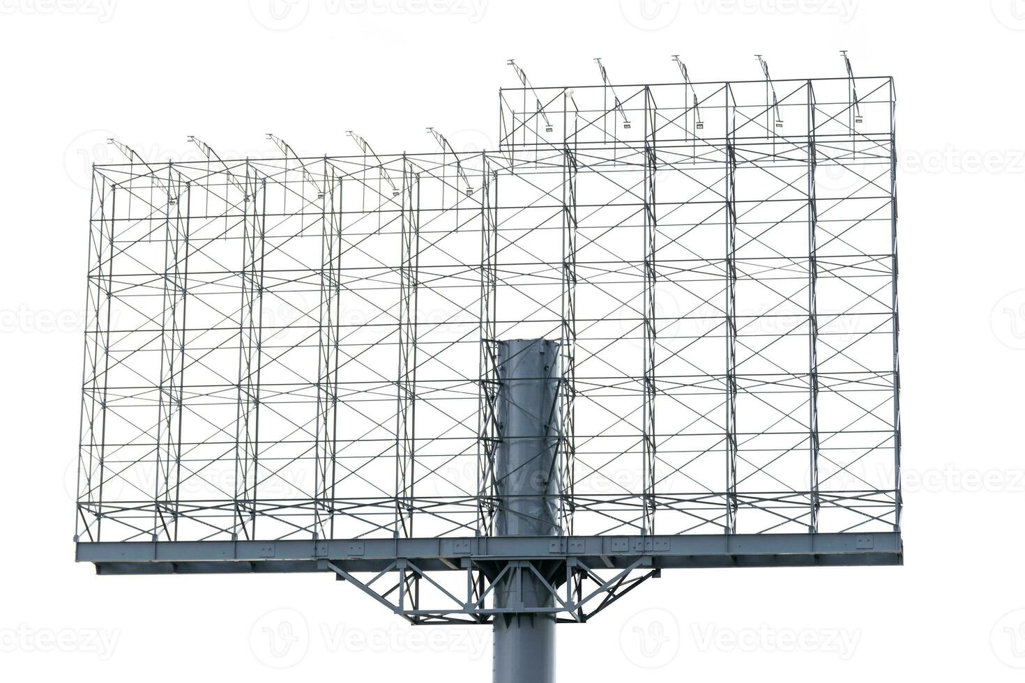 Pole empty billboard and steel frame on white background photo