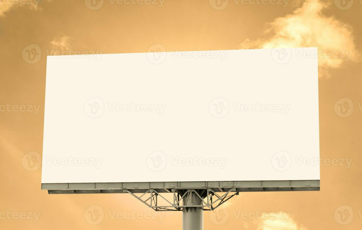 Outdoor pole white screen billboard on yellow sky background with clipping path for mock up photo