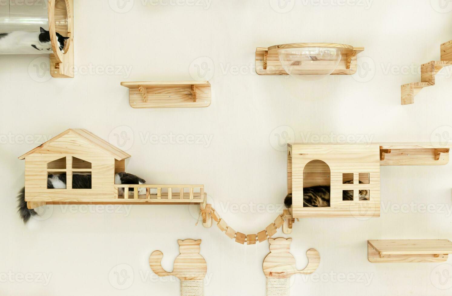 Wooden cat home on wall photo