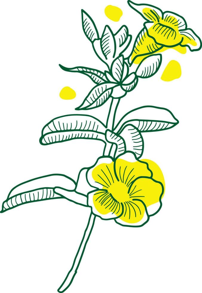 Hand drawn doodle sketch of a yellow flower. Vector illustration.