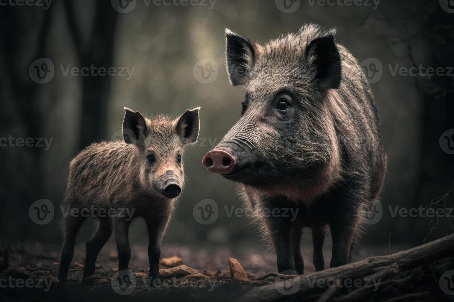 Wild boar with cub in natural habitat. photo