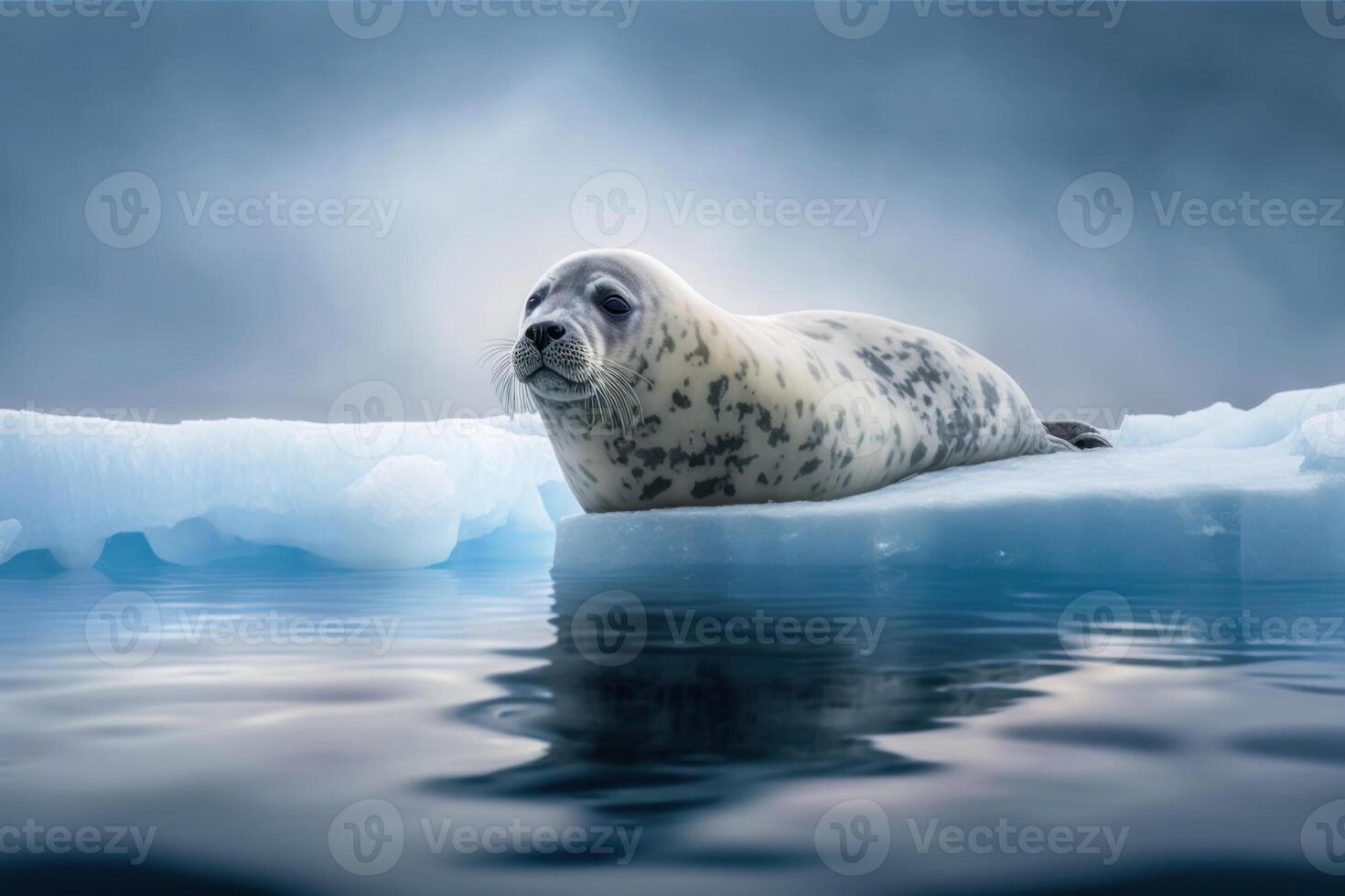 Seal on the ice of the lake. photo