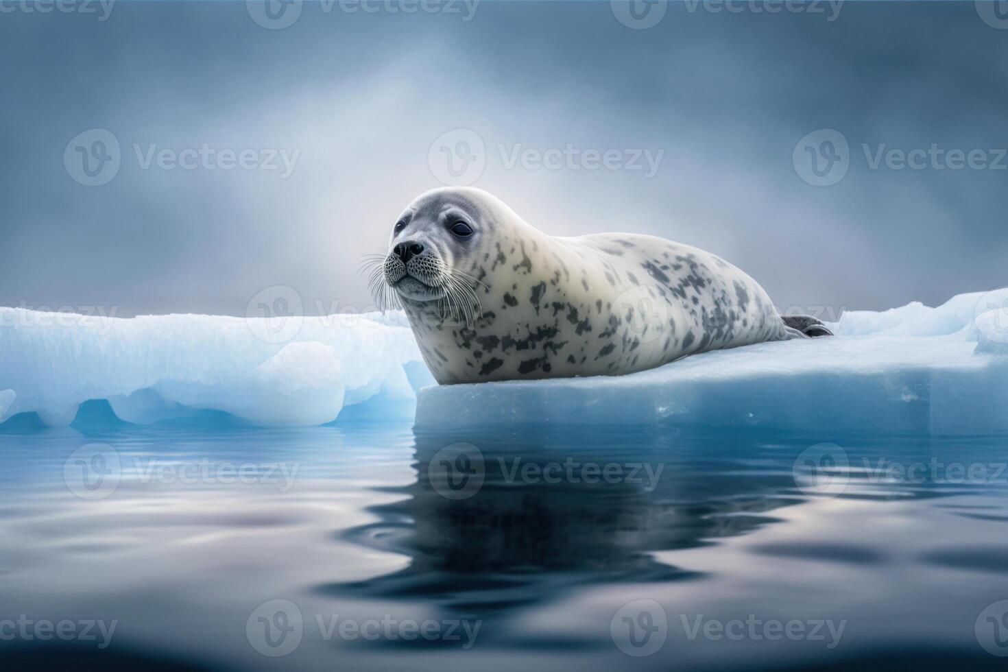 sello en el hielo de el lago. generativo ai foto