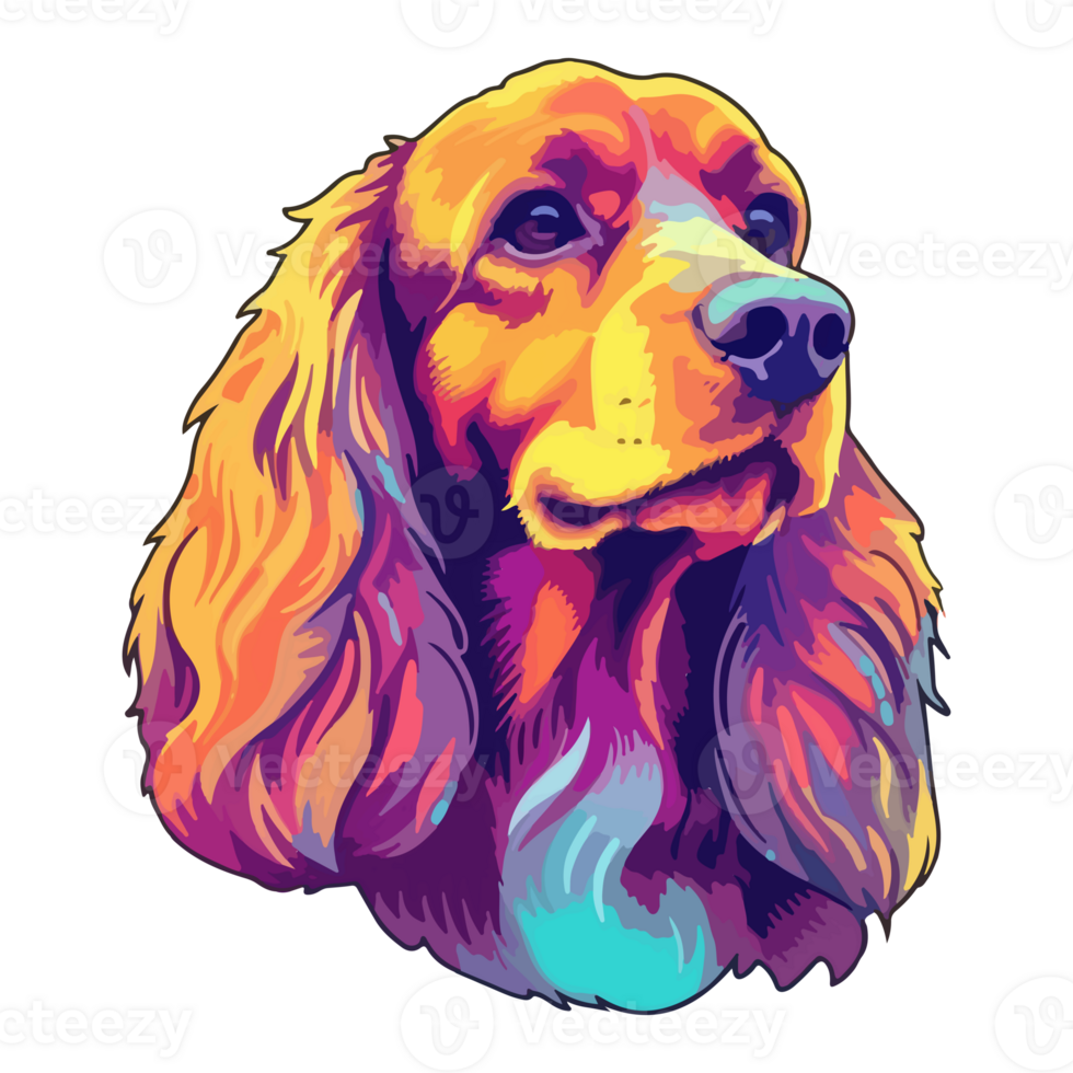 färgrik engelsk cockerspaniel spaniel hund, engelsk cockerspaniel spaniel porträtt, hund klistermärke klämma konst, hund älskare design, ai genererad. png