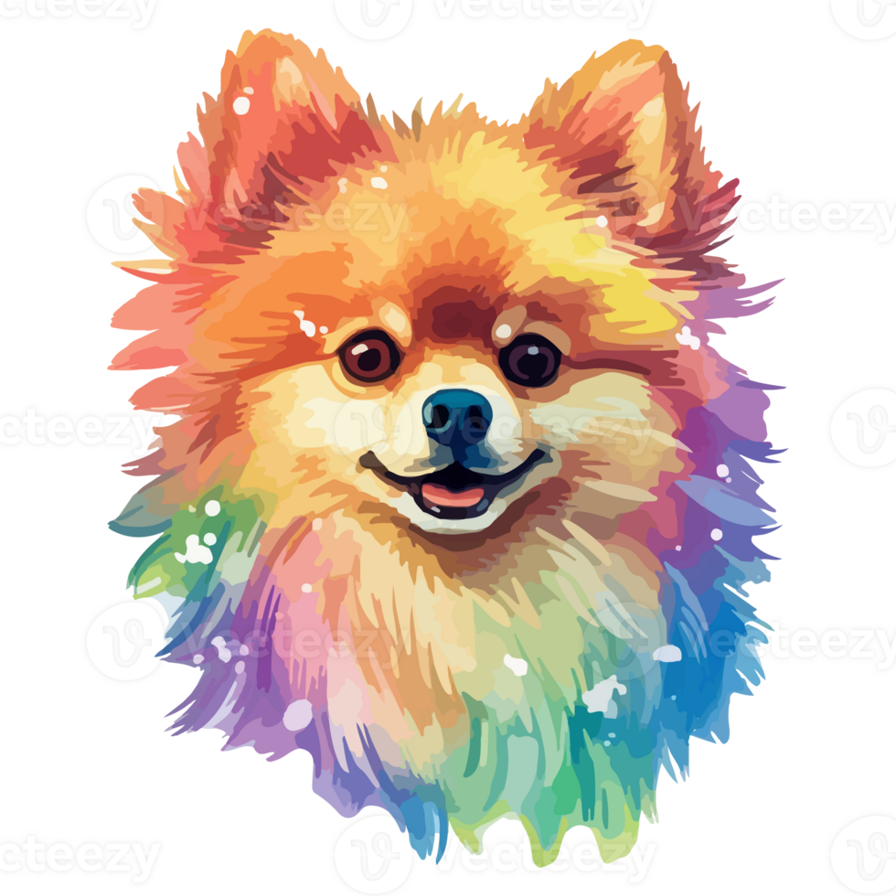 färgrik pomeranian hund, pomeranian porträtt, hund klistermärke klämma konst, hund älskare design, ai genererad. png