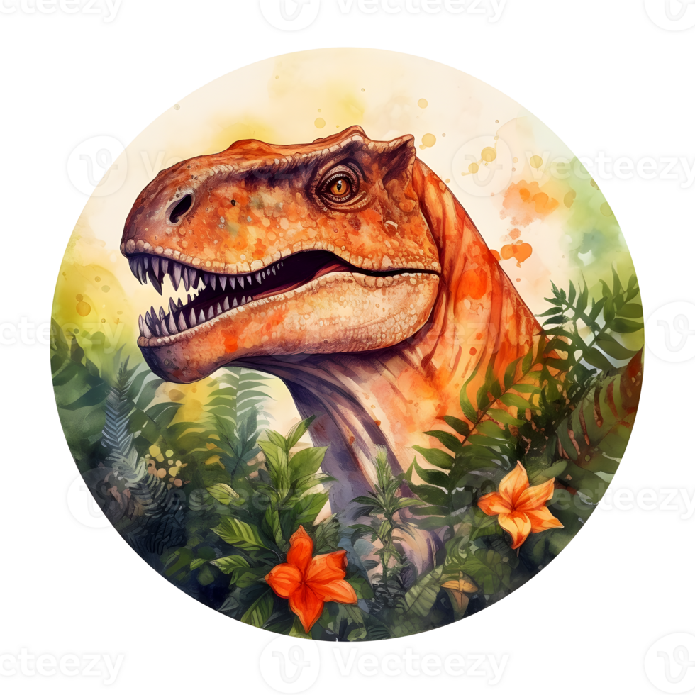 un dibujo de un tirano saurio Rex en el selva ai generativo png