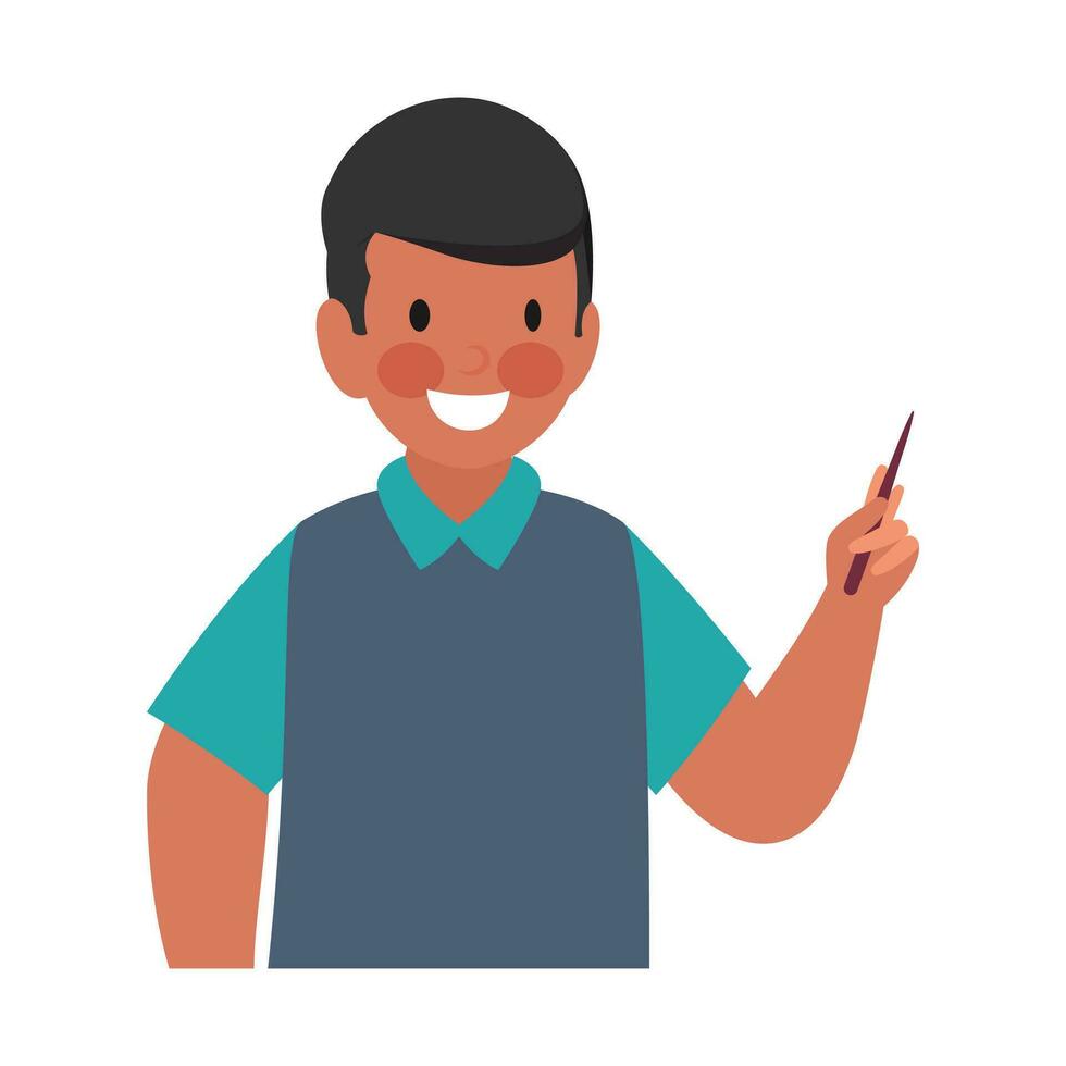 Vector illustration of Happy Young Boy Holding Pen.