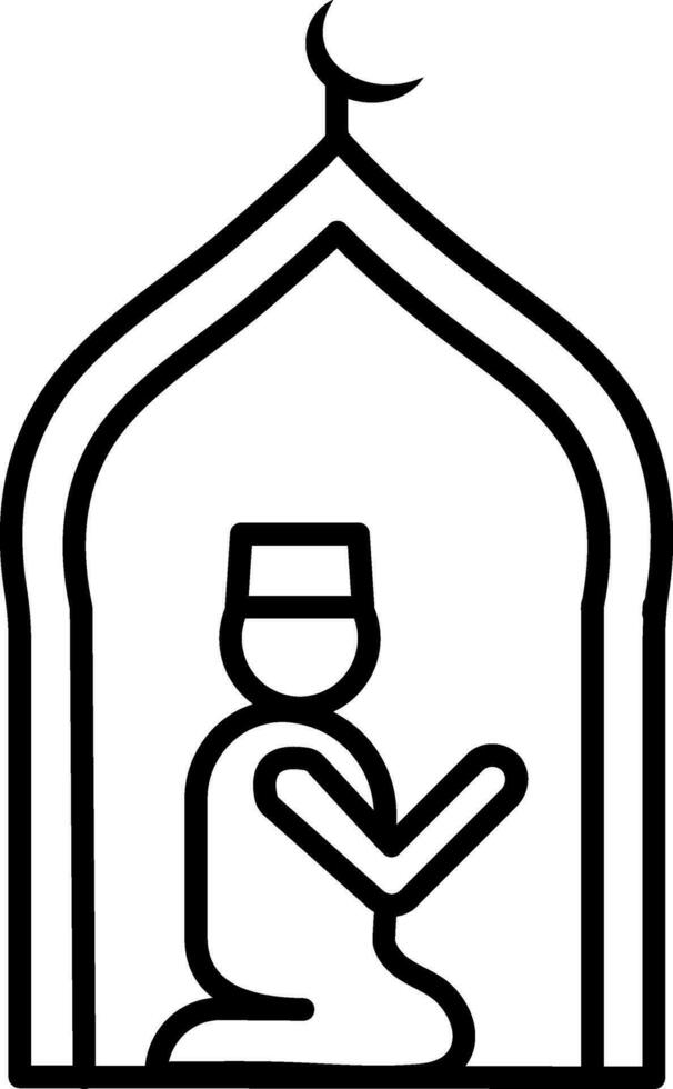 Muslim Man percent offering Namaz Prayer in Mosque icon. vector