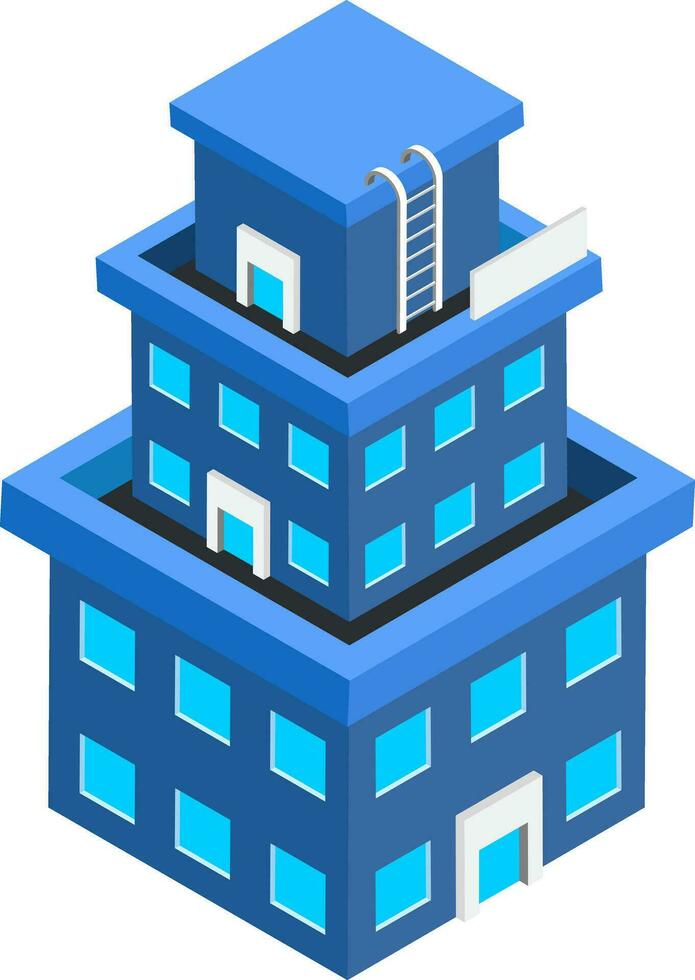 Illustration of isometric building in blue color. vector