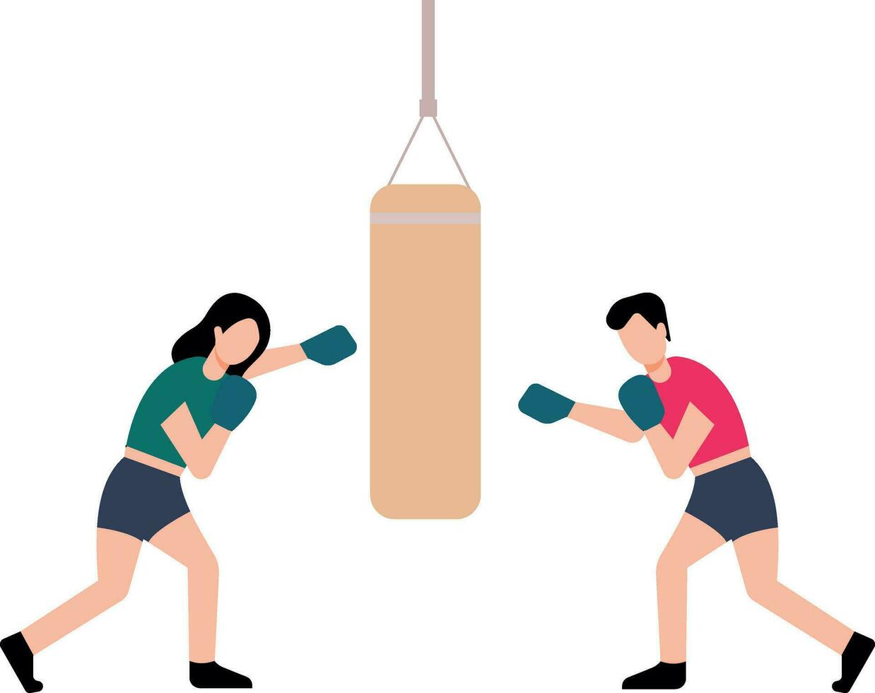 Boy and girl boxing on a punching bag. vector