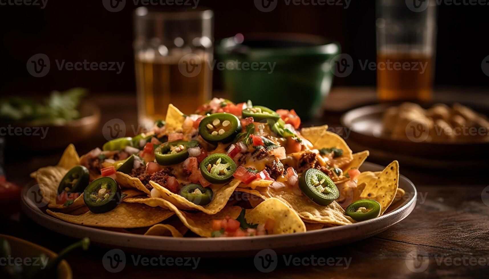 Fresh guacamole and beef taco on plate generated by AI photo