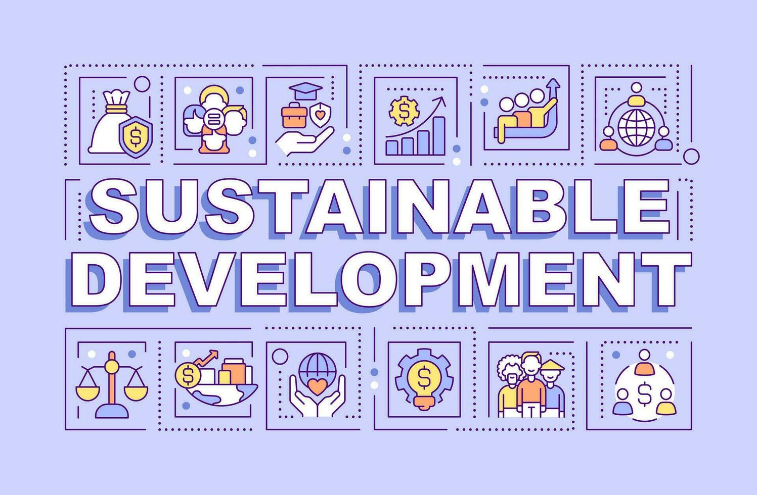 Sustainable development word concepts blue banner. Inclusive growth. Infographics with editable icons on color background. Isolated typography. Vector illustration with text