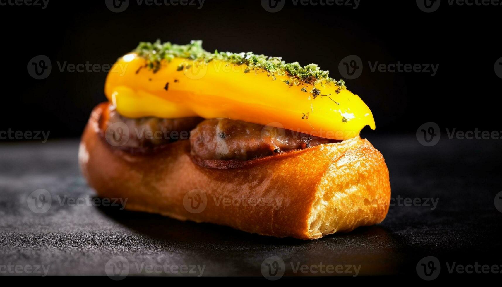 Grilled meat sandwich on fresh bread, unhealthy but delicious generated by AI photo