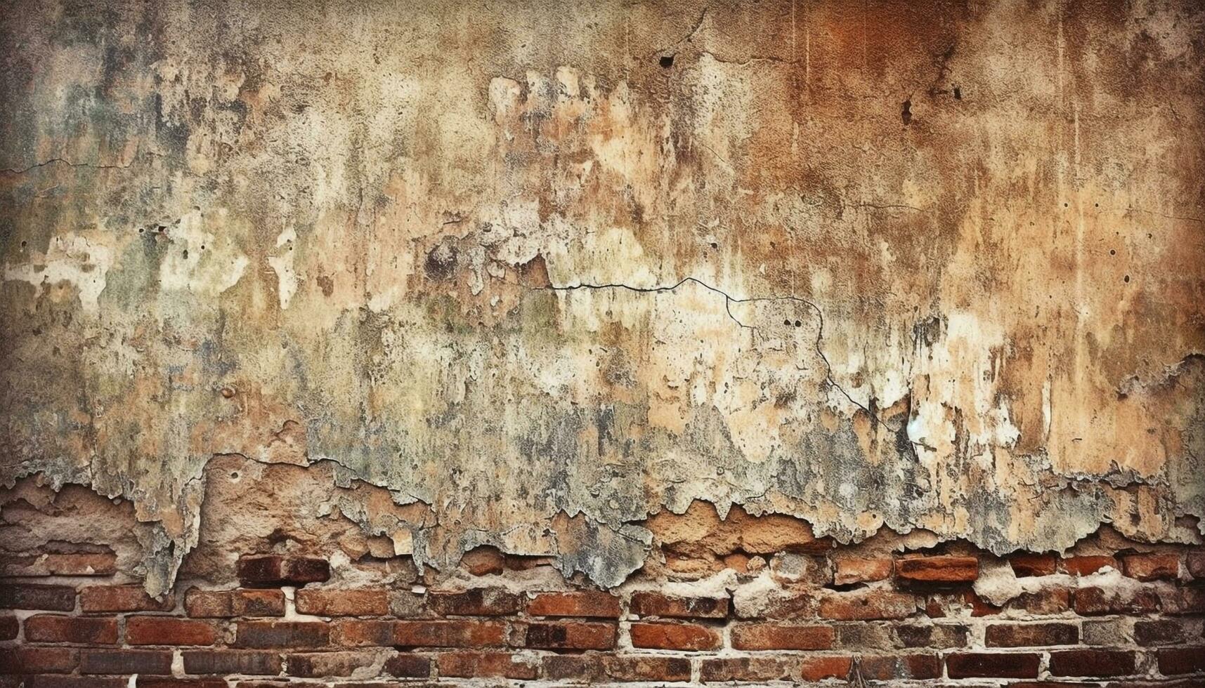 oxidado antiguo edificio característica con resistido hormigón y texturizado ladrillo generado por ai foto