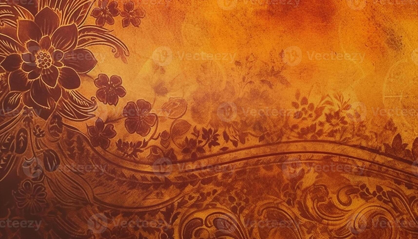 Ancient gold colored baroque design element with ornate floral pattern generated by AI photo