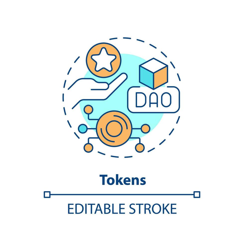 Tokens concept icon. Rewards for active network users. DAO element abstract idea thin line illustration. Isolated outline drawing. Editable stroke vector