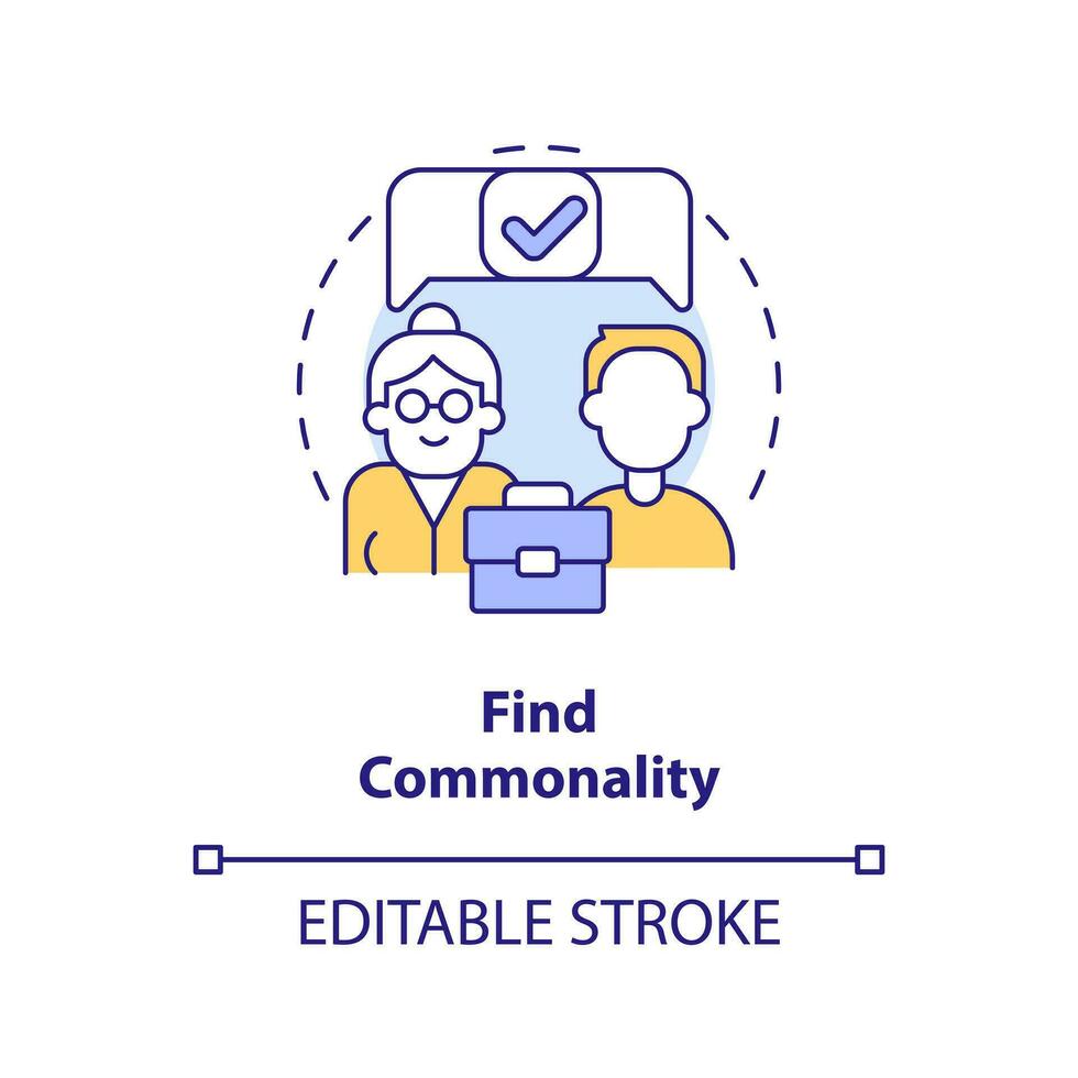 Find commonality concept icon. Tip for younger managers with older employees abstract idea thin line illustration. Isolated outline drawing. Editable stroke vector